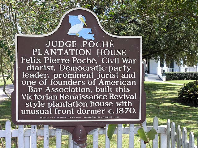 Historic marker at Poche Plantation. Property photograph from Poche Plantation’s gallery.