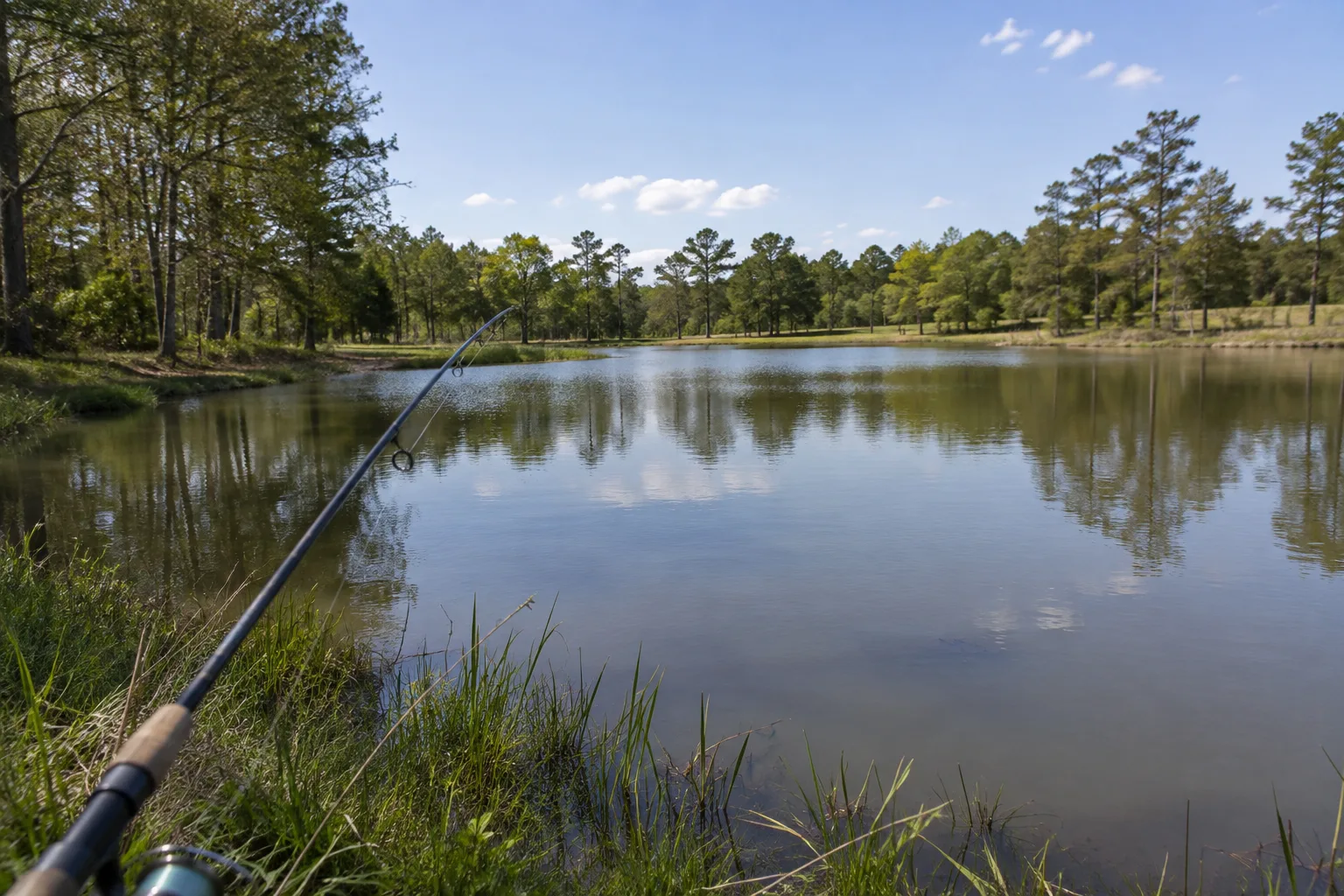 AI-generated representative image of fishing pond; not a photograph of Poche.