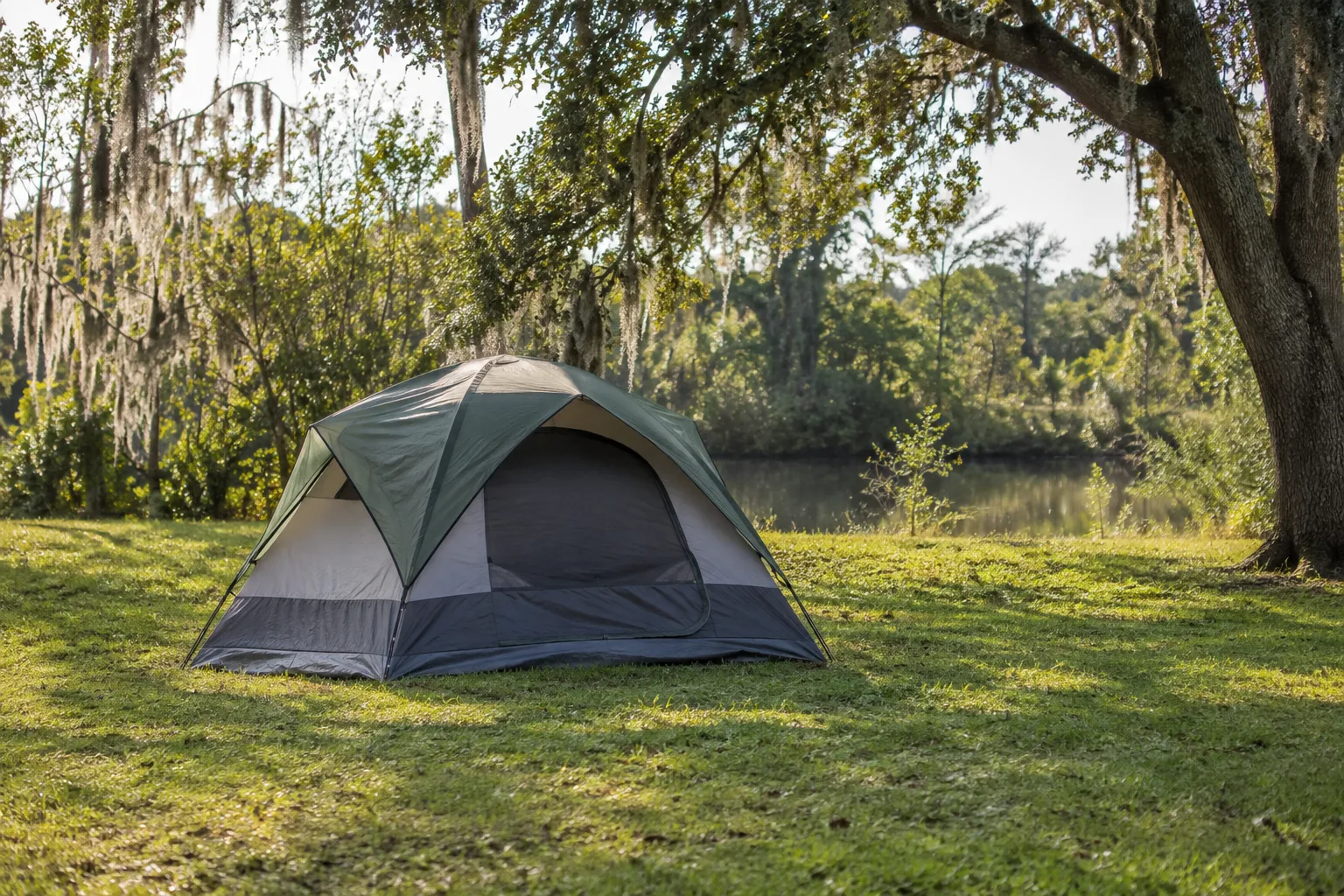 AI-generated representative image of tent sites; not a photograph of Poche.